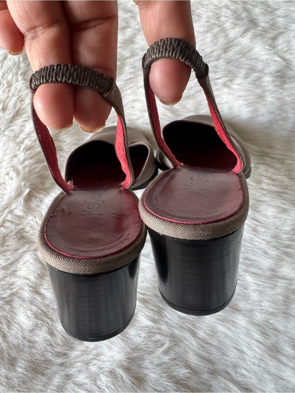 Yves Saint Laurent Taupe Slingback Mules with Red Insole - Picture 6 of 14